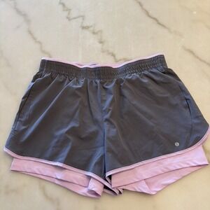 Layer 8 Shorts 2-In-1 Lined Running Athletic Shorts Quick Dry Gray/Pink Size XL